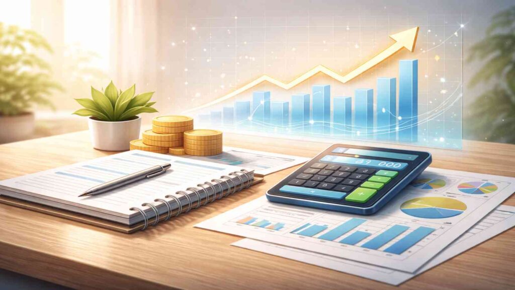 Clean financial workspace illustration symbolizing confidence and clarity after accurately calculating TFSA contribution room.