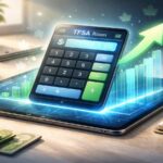 TFSA room calculator concept showing a digital calculator, financial charts, and growth indicators representing accurate TFSA contribution room calculation in Canada.