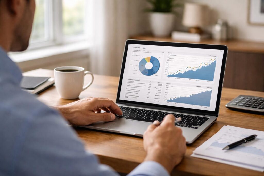 fhsa vs tfsa : Canadian investor managing TFSA savings and investments on laptop